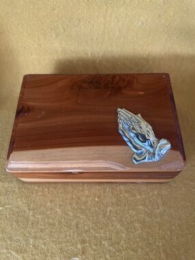 Cedar Handcrafted Keepsake Praying Hand Sculpture In Silver-Tone Box Made In USA